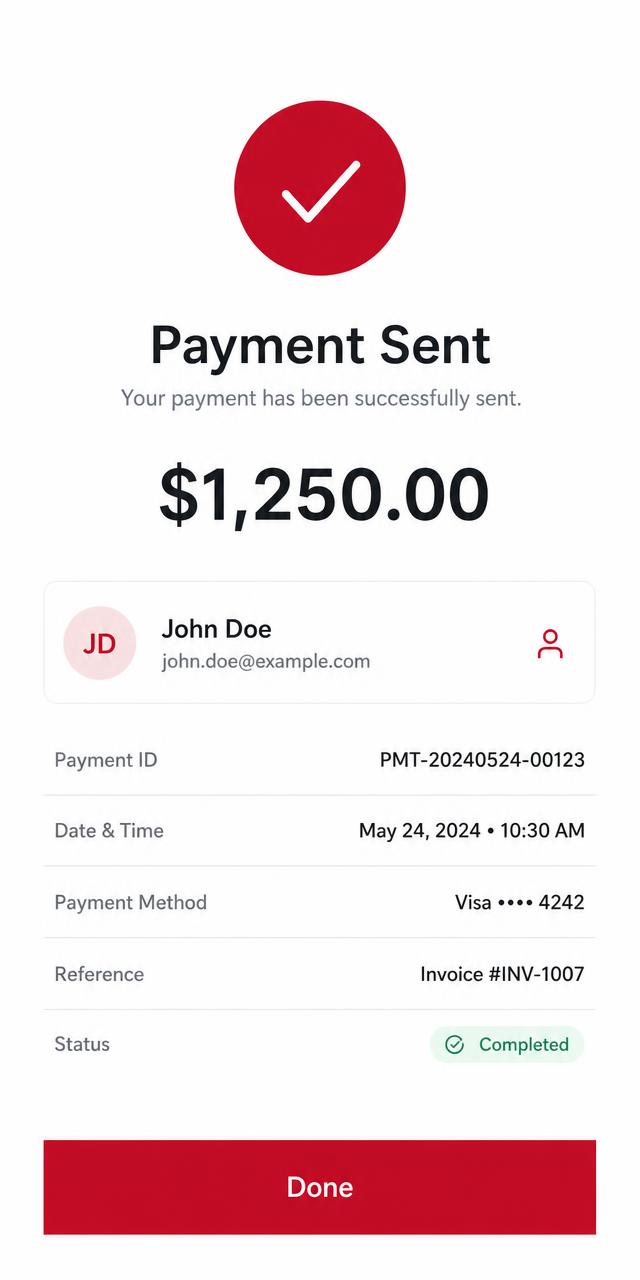 Payment confirmation screen built by Wve Labs